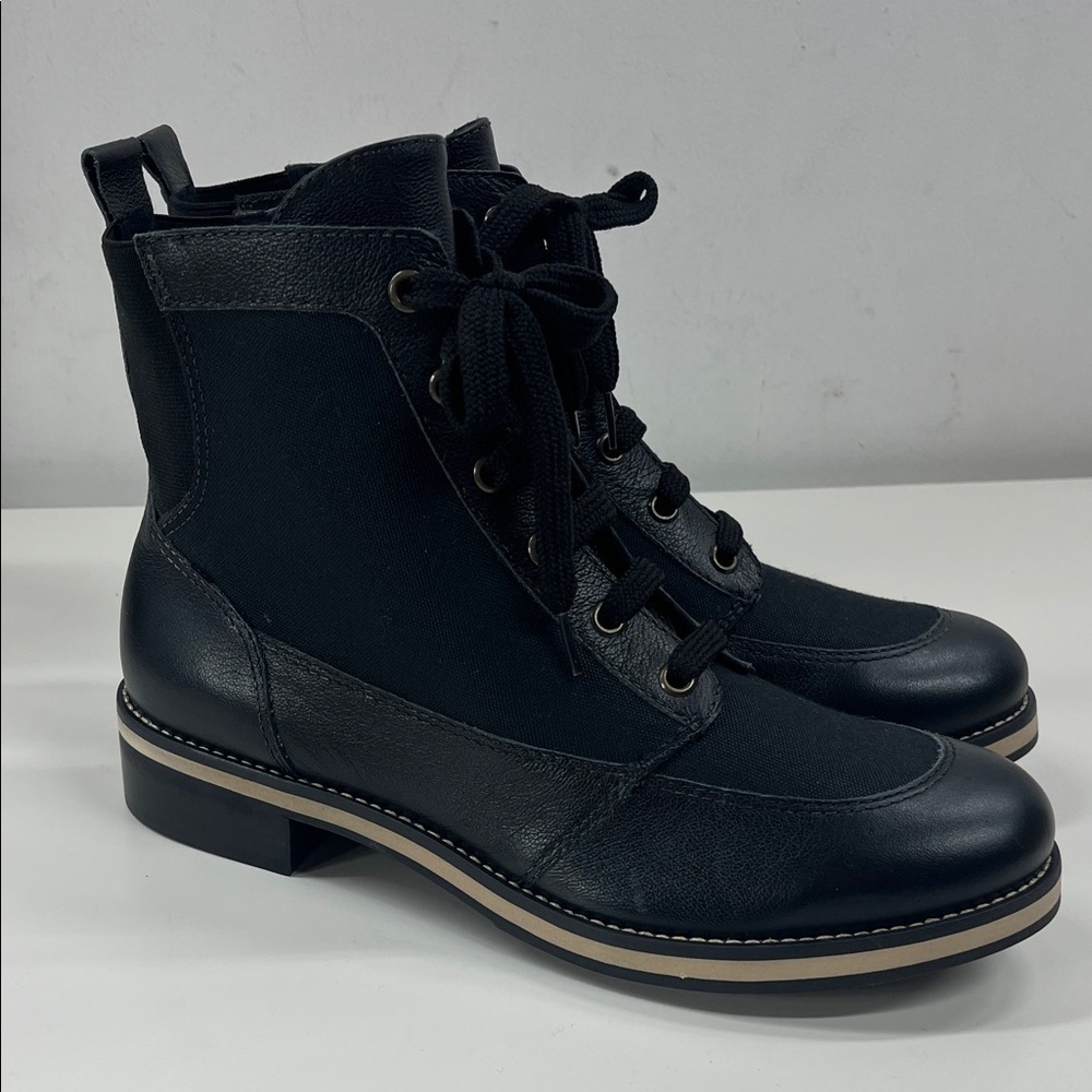 New Walking Cradles Knox Black Leather/Canvas Ankle Boots Size 9.5
